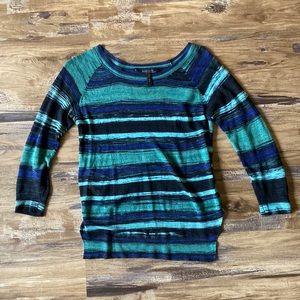 BCBG MaxAzria green blue black striped sweater size XXS